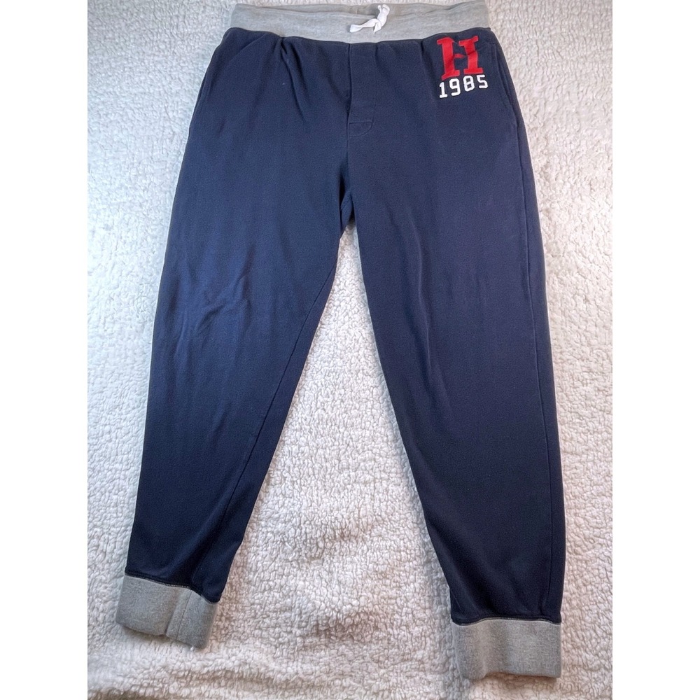 Tommy Hilfiger Mens Navy Blue Gray 1985 Logo Sleepwear Jogger Pants Large